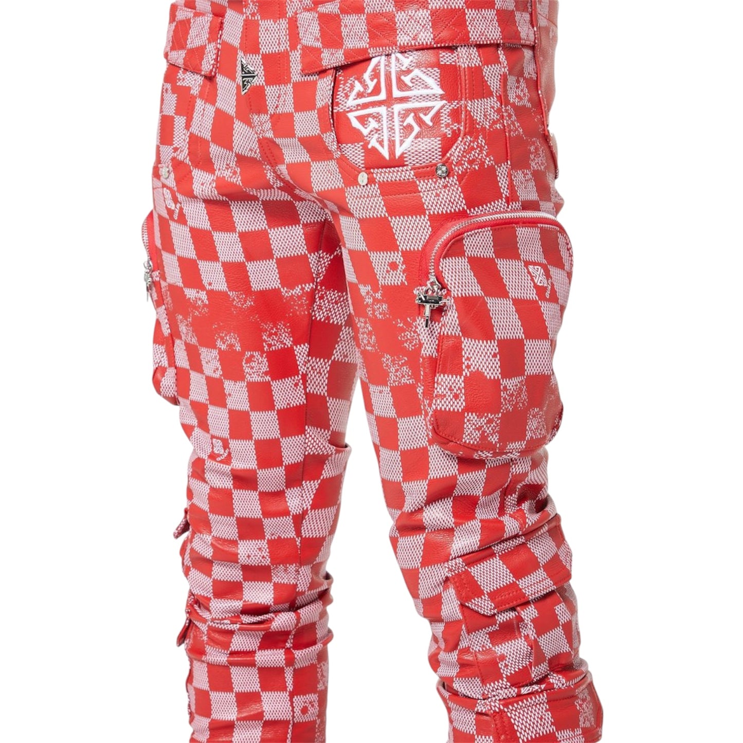 Leather Pant Blood Red Checkerboard