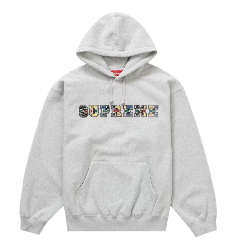Supreme Collegiate Patchwork Leather Hoodie Sweatshirt Heather Grey