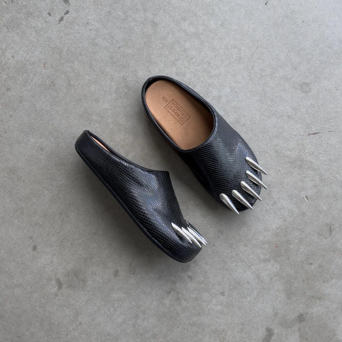 Black Snakeskin Claw Mules