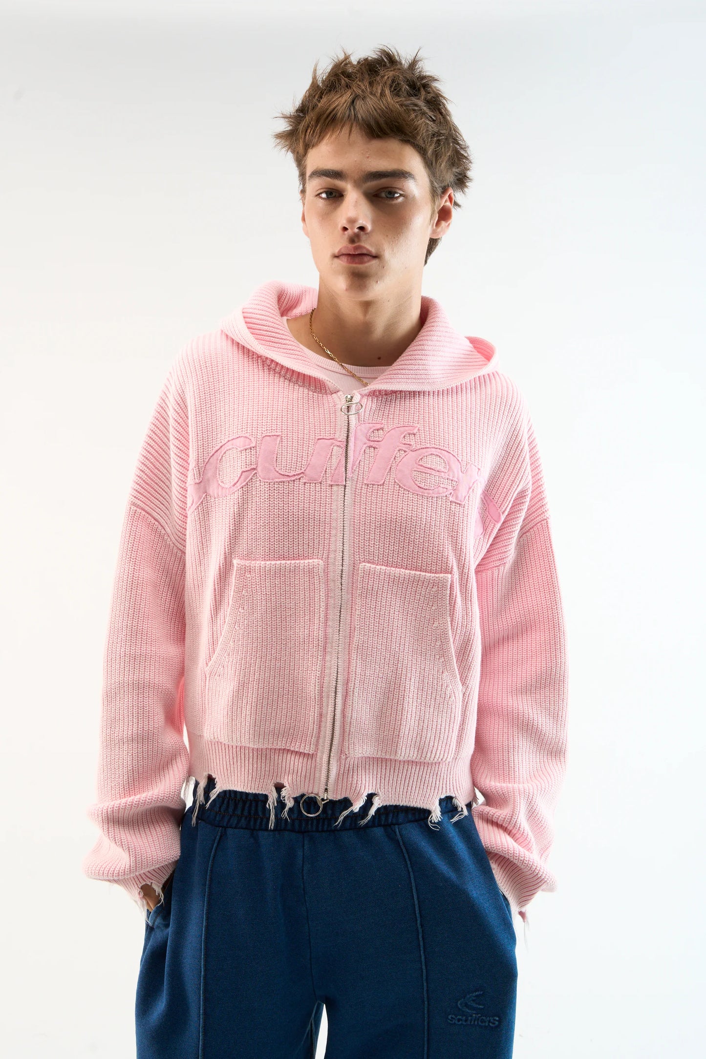 New Light Pink Buzz Knit Zipper Scuffers