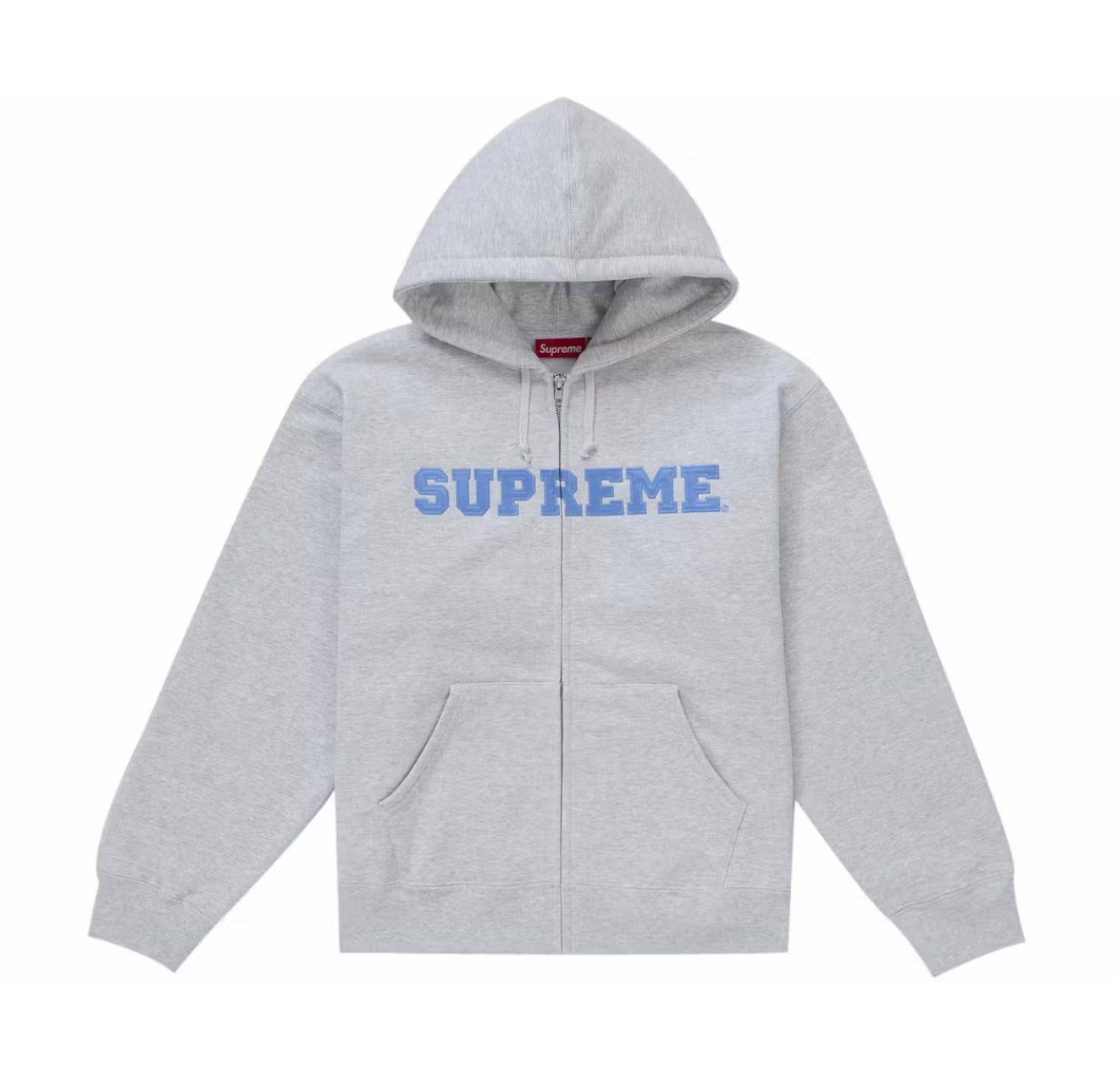 Supreme Collegiate Applique Zip Up Hooded Sweatshirt Ash Grey