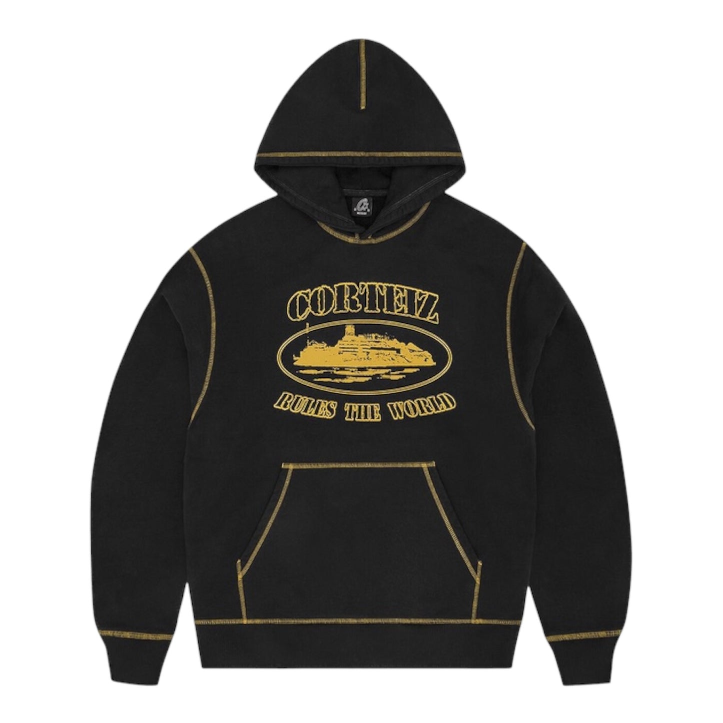 Hoodie Corteiz Alcatraz Rules The World Black/Yellow