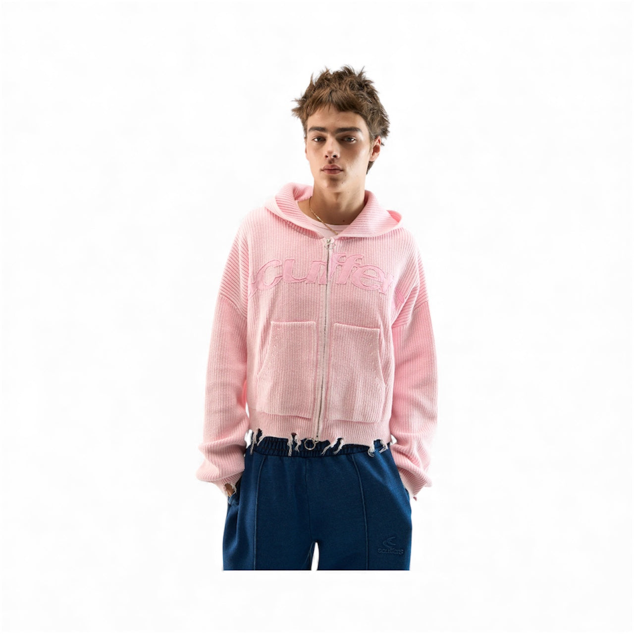 New Light Pink Buzz Knit Zipper Scuffers
