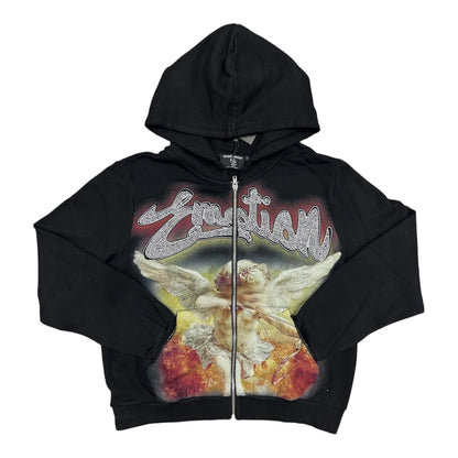 Hoodie Zip Up Mixed Emotion Black Rhinestone
