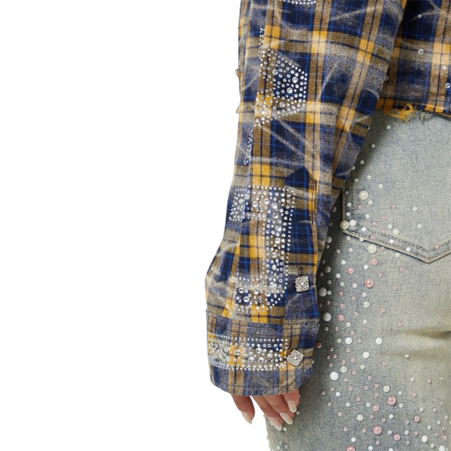 Flannel Guapi Womens Navy Gold Cropped