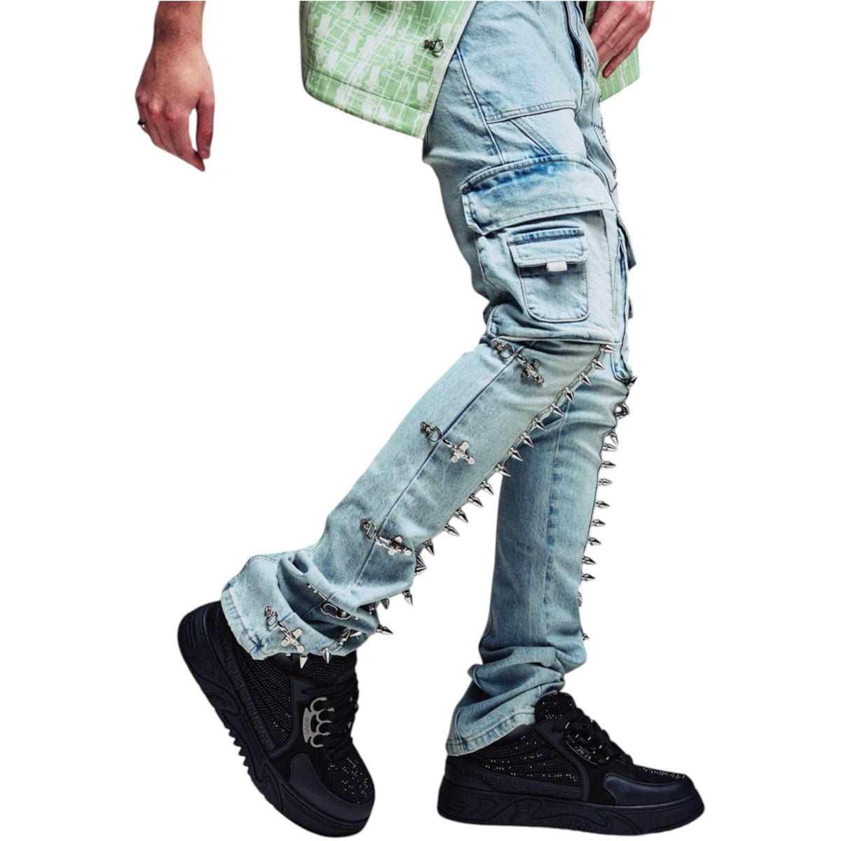 Denim Cargo Guapi Aqua Blue Spikes — 4