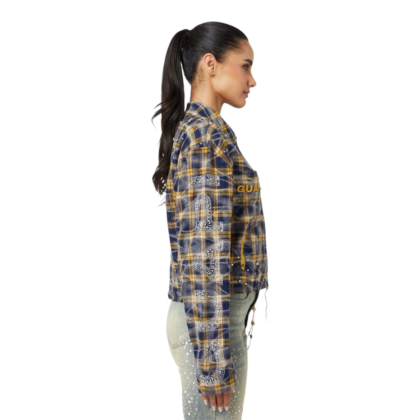 Flannel Guapi Womens Navy Gold Cropped