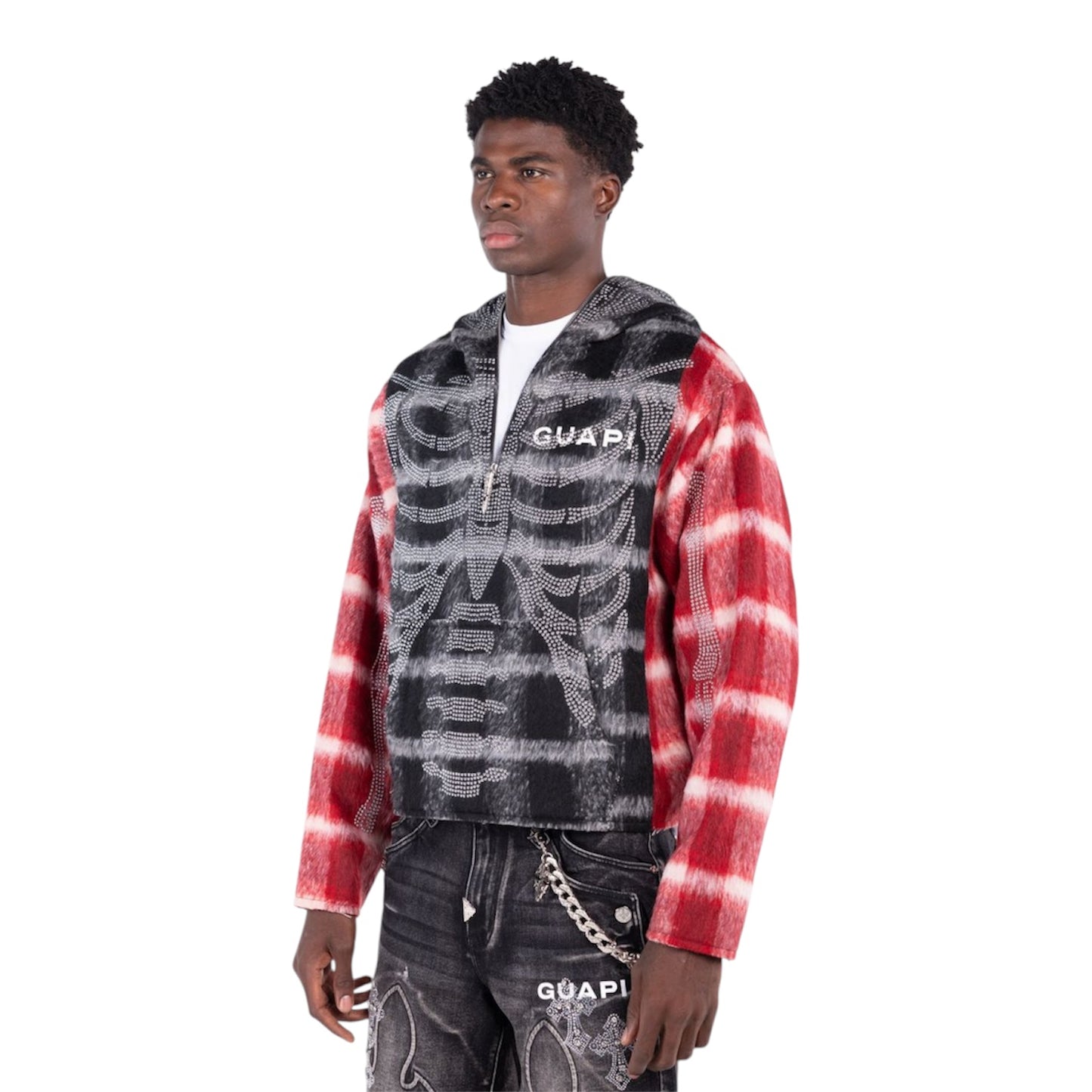 Hoodie Zip Blood Red Skeleton Half