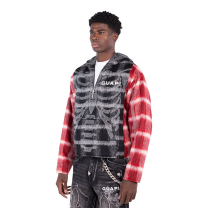 Hoodie Zip Blood Red Skeleton Half