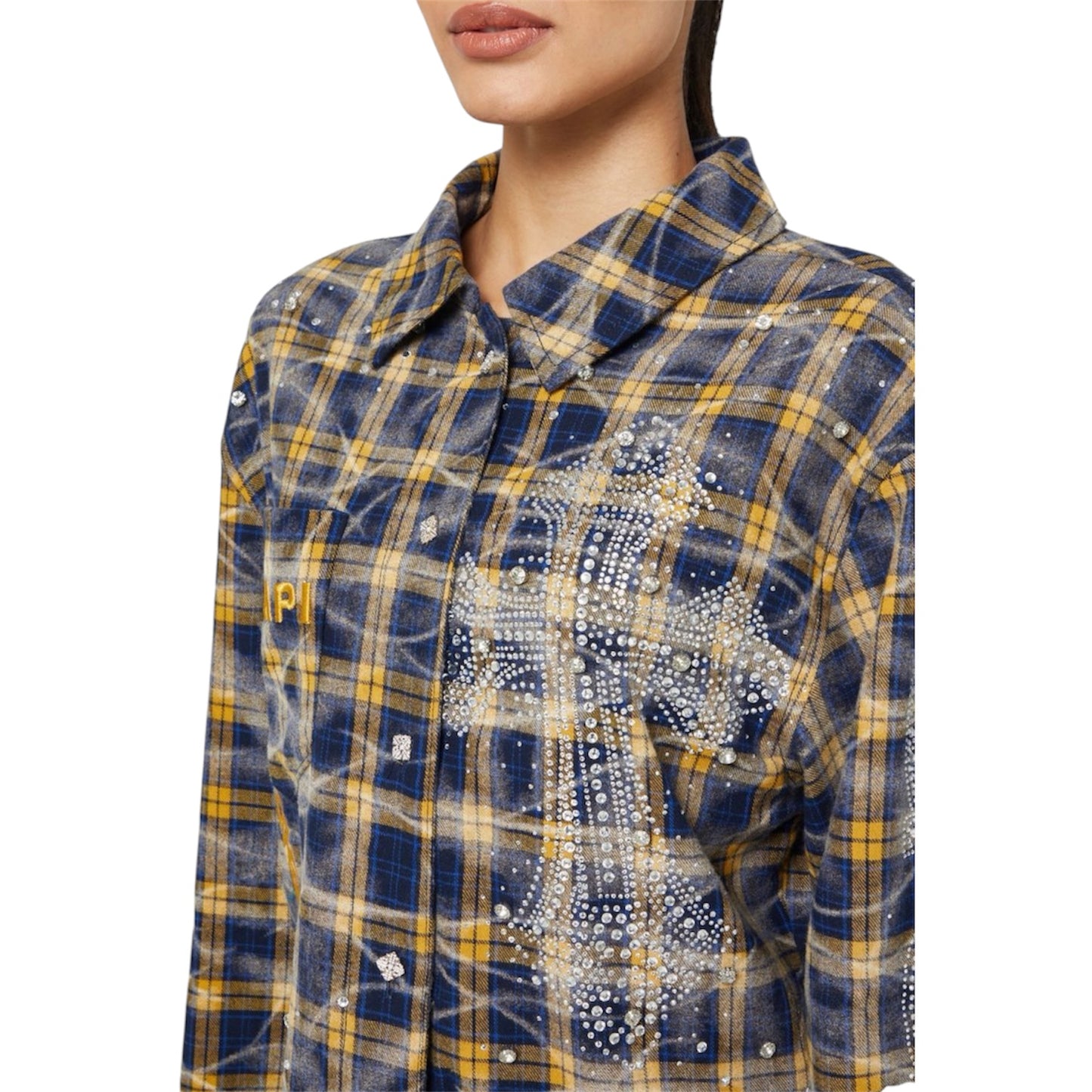 Flannel Guapi Womens Navy Gold Cropped