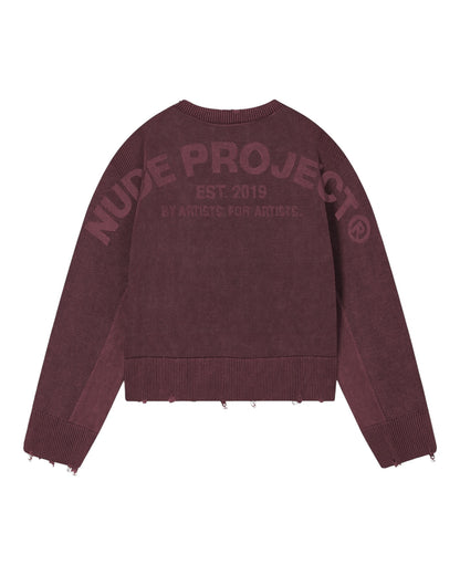 Nude Project Perfect Cropped Knit Sweater Burgundy