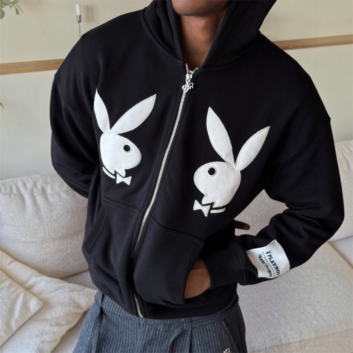 Hoodie Zip Up Nude Project Bunny Black (USADO) — 3