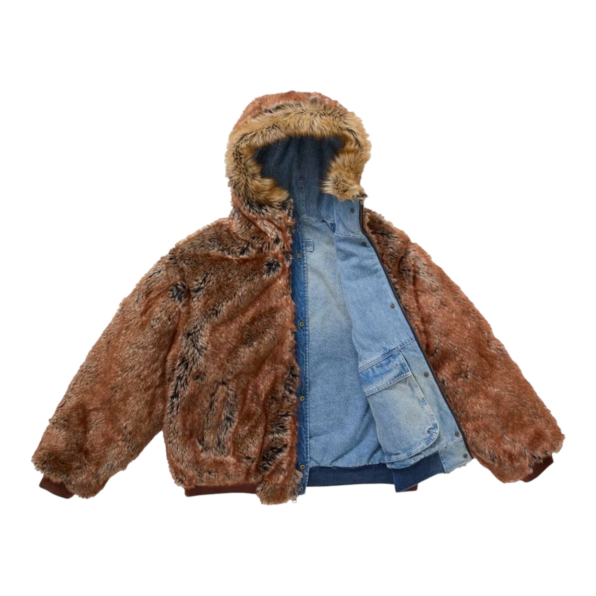 Supreme Reversible Faux Fur Hooded Work Jacket Blue