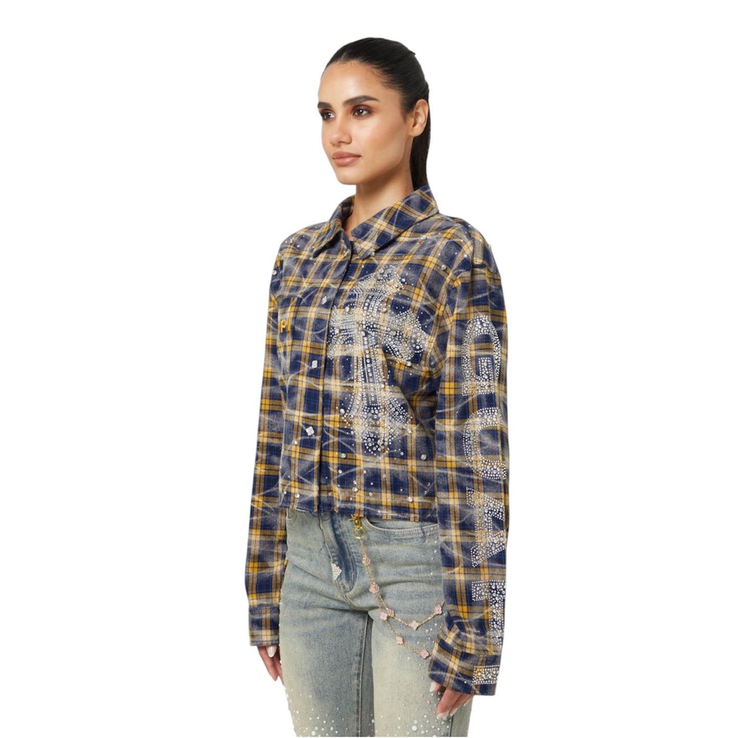 Flannel Guapi Womens Navy Gold Cropped