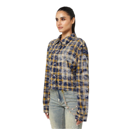 Flannel Guapi Womens Navy Gold Cropped