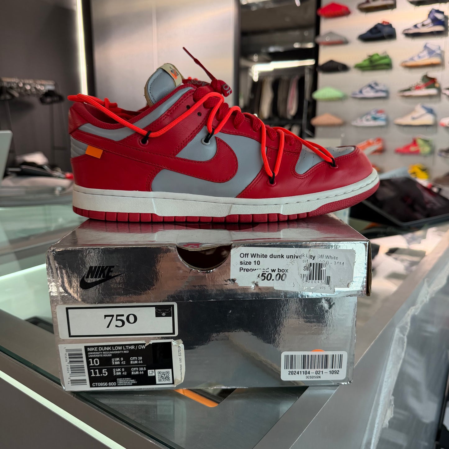 Nike Dunk Low Off-White University Red (USADA)