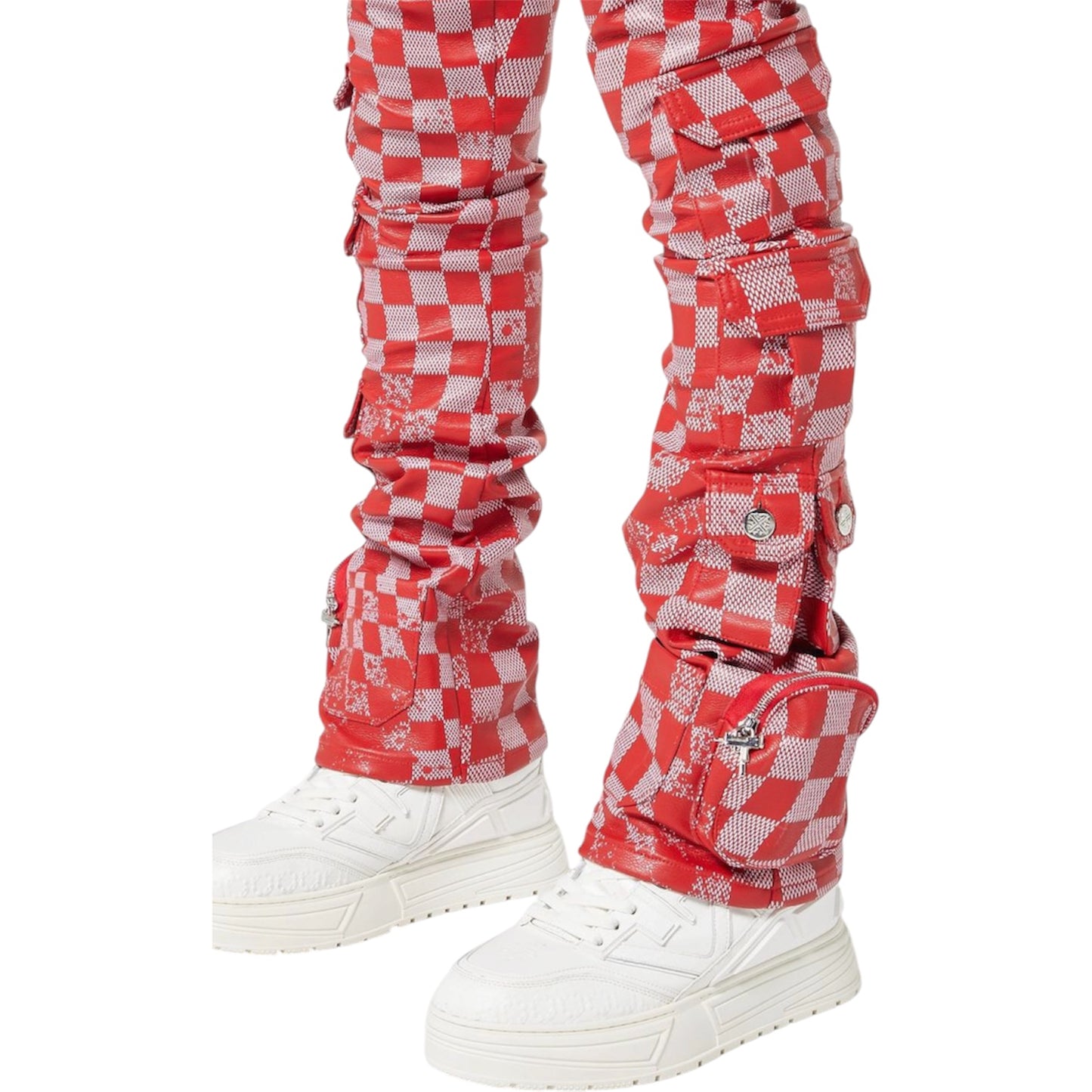 Leather Pant Blood Red Checkerboard
