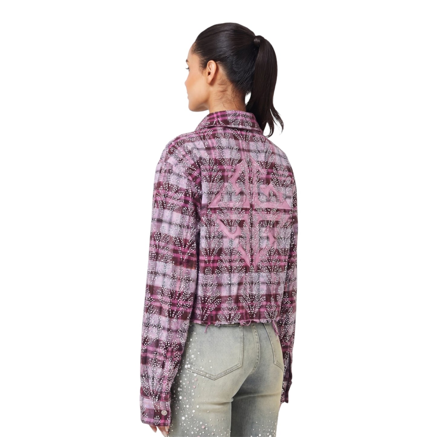 Flannel Guapi Womens Rose Embellished Cropped