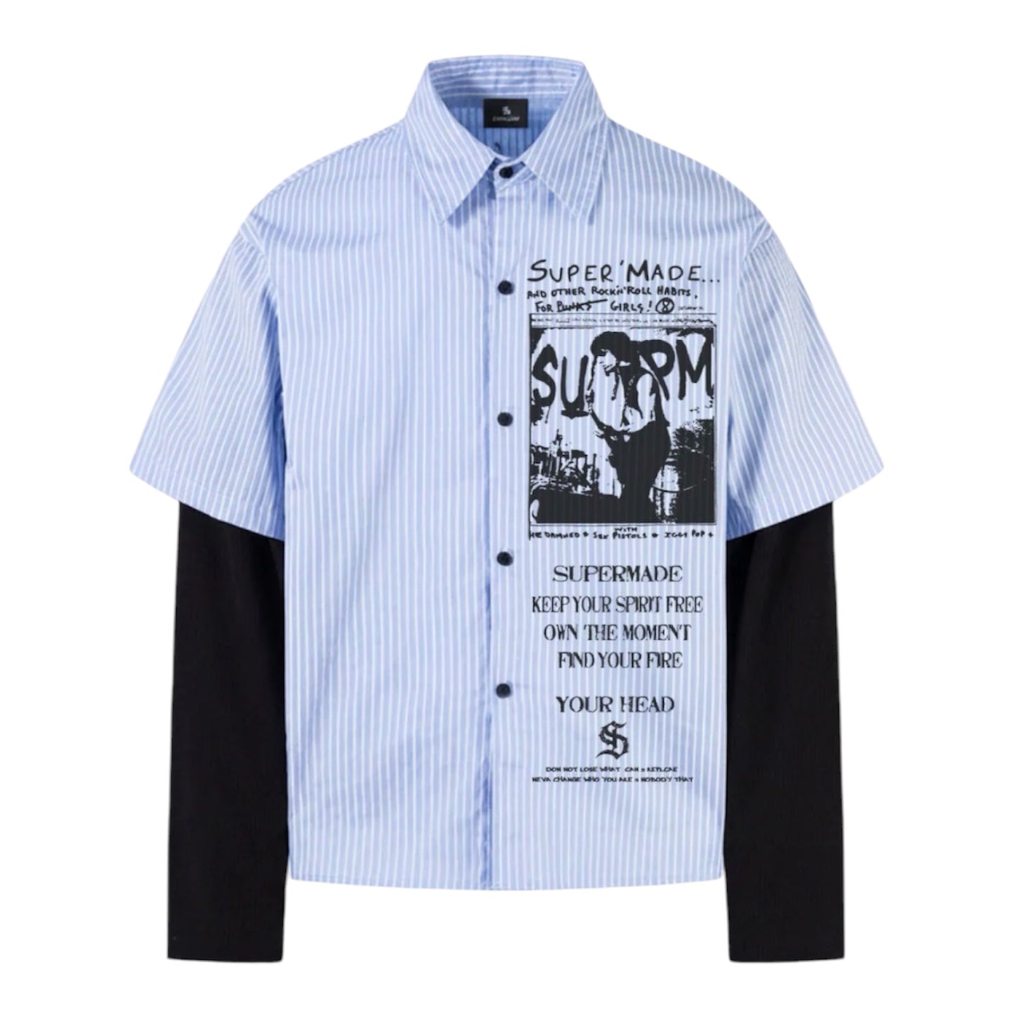 Shirt Vintage Illustration Striped Faux Two-Piece