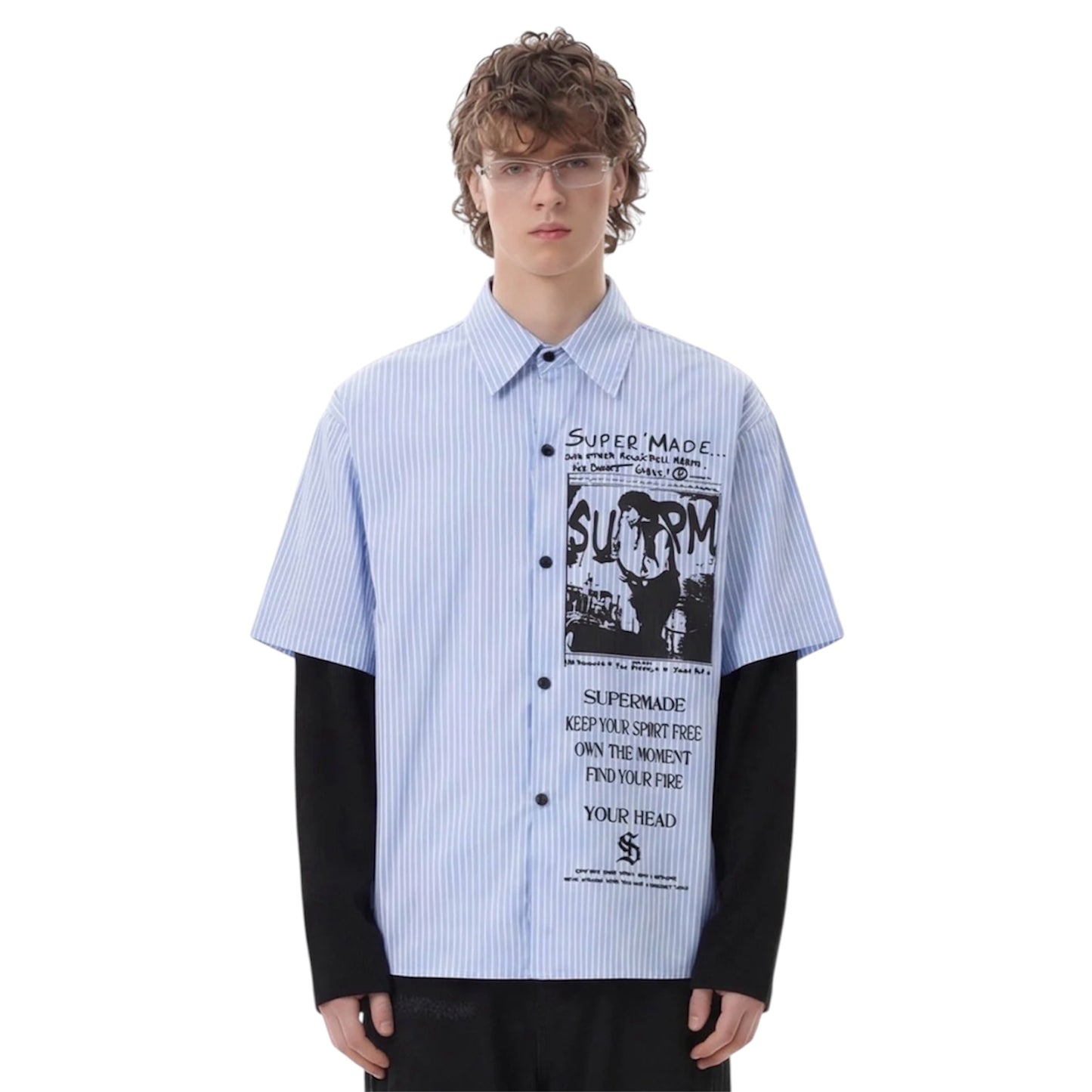Shirt Vintage Illustration Striped Faux Two-Piece