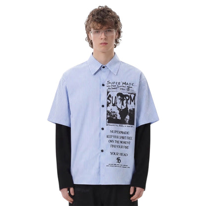 Shirt Vintage Illustration Striped Faux Two-Piece