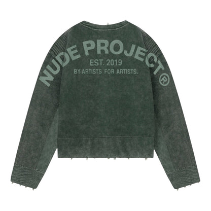 Nude Project Perfect Cropped Knit Sweater Dark Green