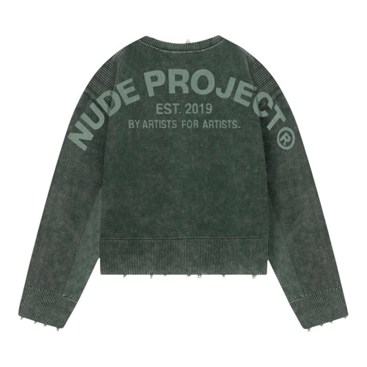 Nude Project Perfect Cropped Knit Sweater Dark Green