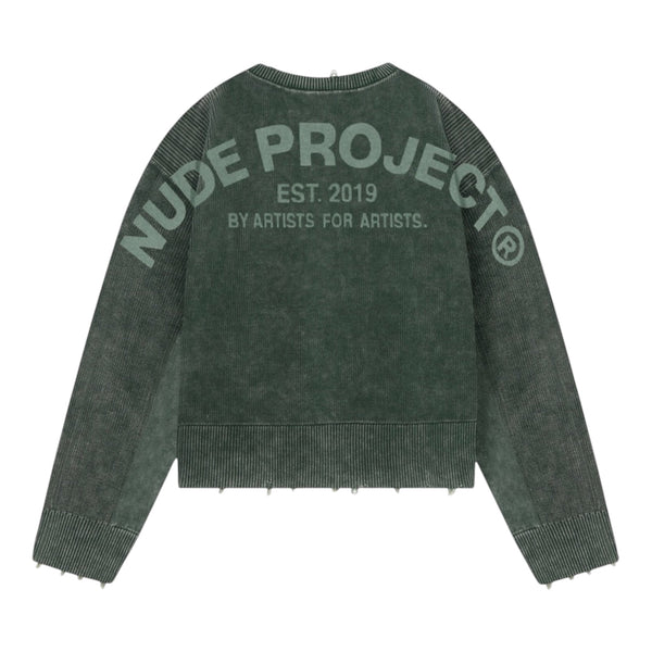 Nude Project Perfect Cropped Knit Sweater Dark Green