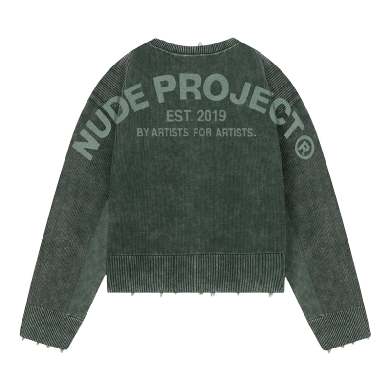 Nude Project Perfect Cropped Knit Sweater Dark Green