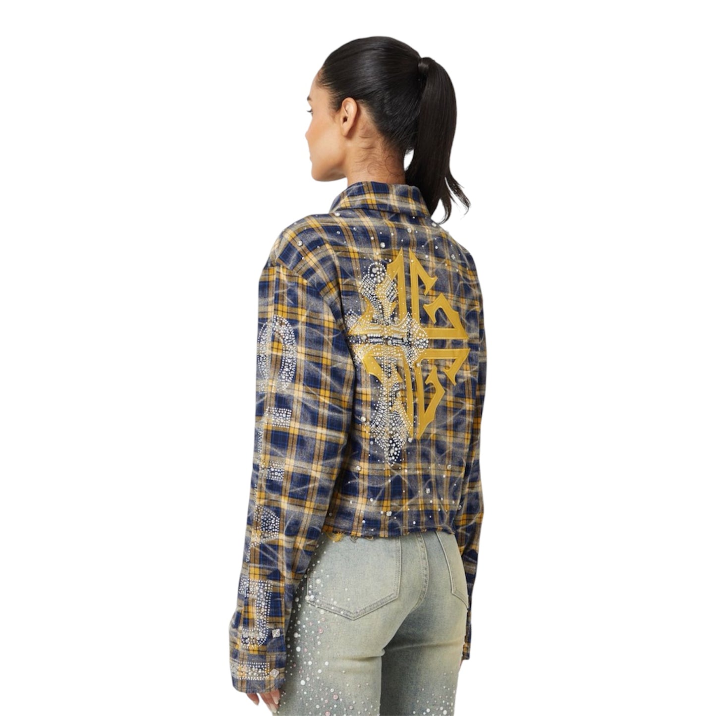 Flannel Guapi Womens Navy Gold Cropped
