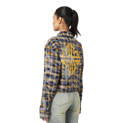 Flannel Guapi Womens Navy Gold Cropped