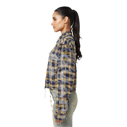 Flannel Guapi Womens Navy Gold Cropped