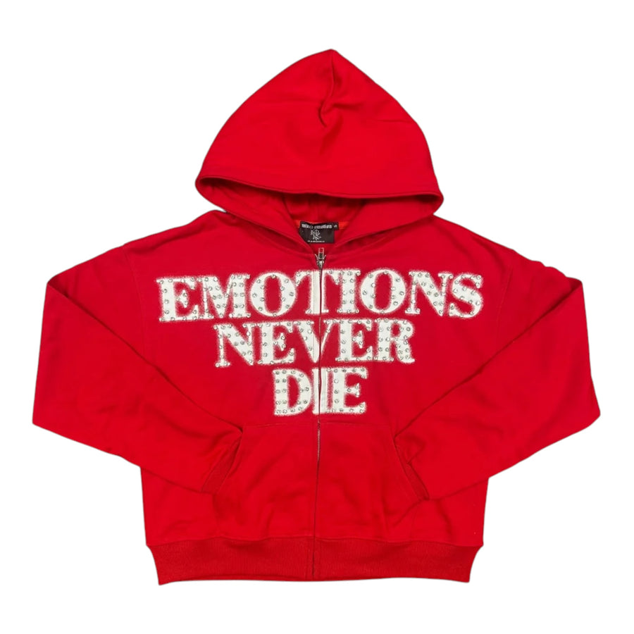 Hoodie Zip Up Mixed Emotion Red End Rhinestone