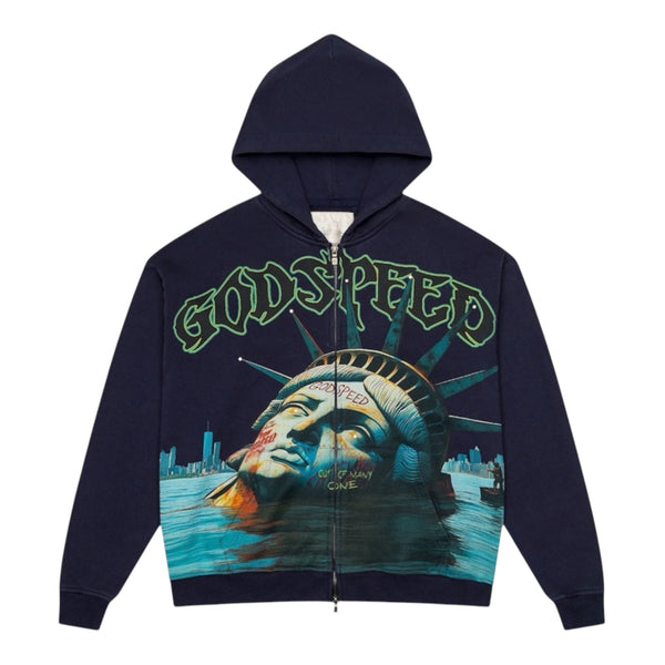 Hoodie Zip Godspeed Sunken Liberty Navy Wash