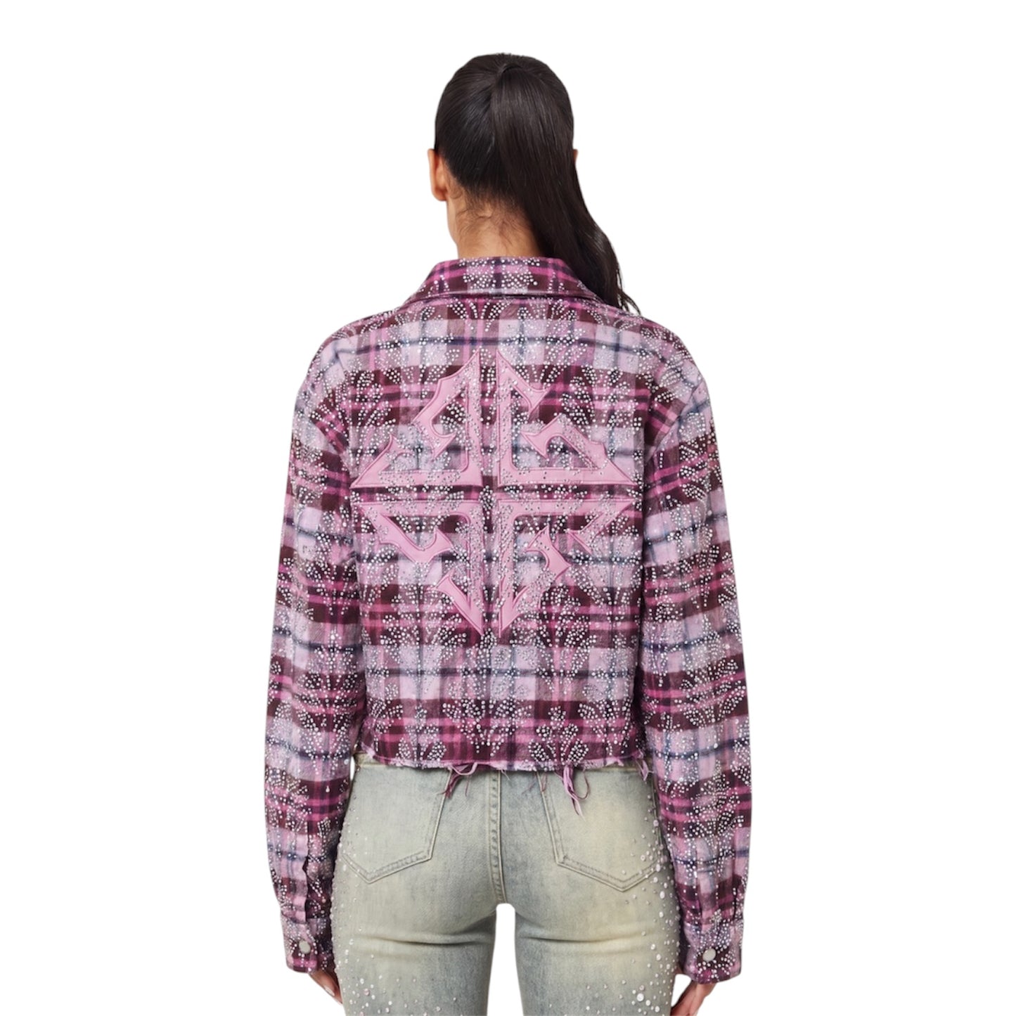 Flannel Guapi Womens Rose Embellished Cropped