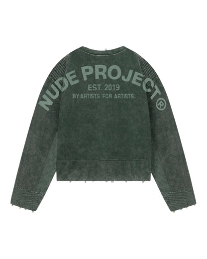 Nude Project Perfect Cropped Knit Sweater Dark Green
