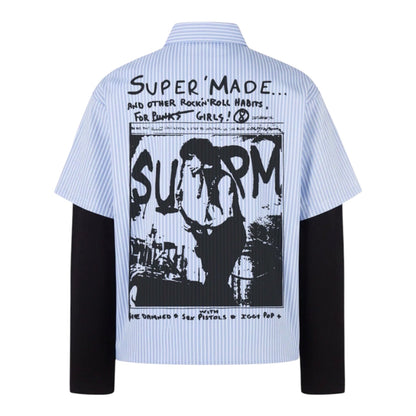 Shirt Vintage Illustration Striped Faux Two-Piece