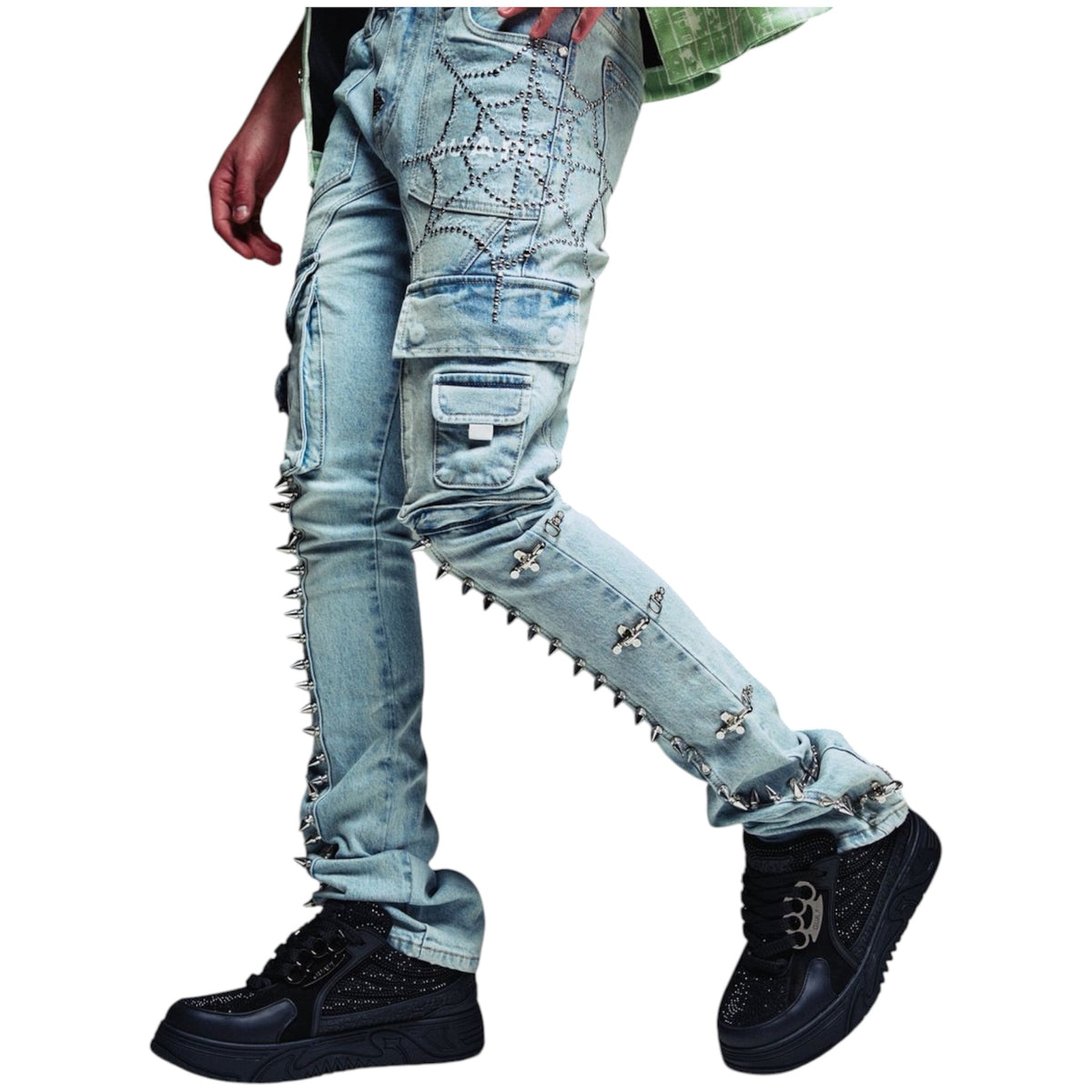 Denim Cargo Guapi Aqua Blue Spikes
