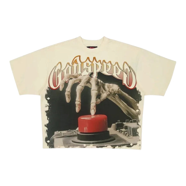 T-Shirt Godspeed Skeleton Red Button Graphic Cream