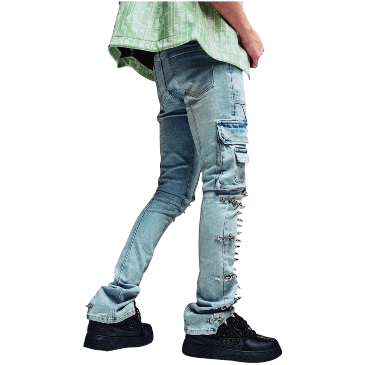 Denim Cargo Guapi Aqua Blue Spikes — 3