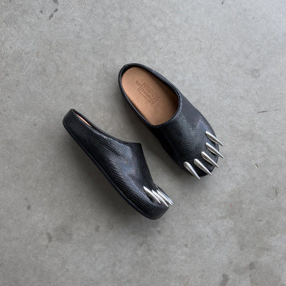 Black Snakeskin Claw Mules