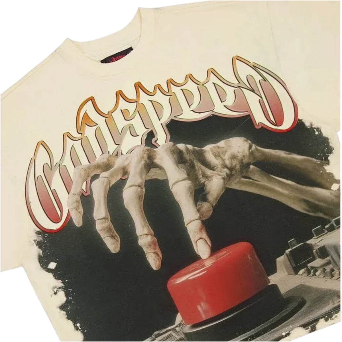 T-Shirt Godspeed Skeleton Red Button Graphic Cream — 2