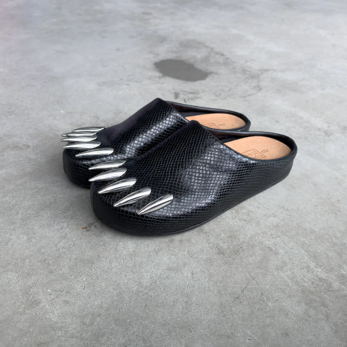 Black Snakeskin Claw Mules