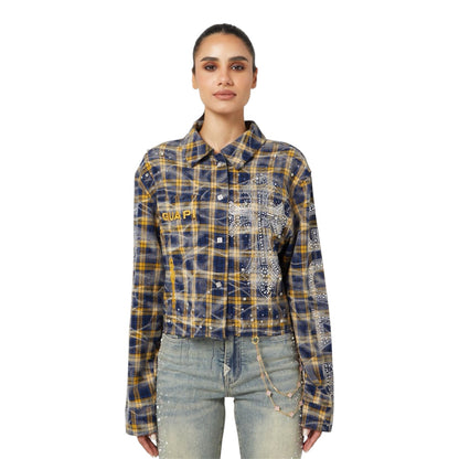 Flannel Guapi Womens Navy Gold Cropped