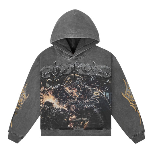 Hoodie Godspeed Steel Sharpens Steel Grey Wash