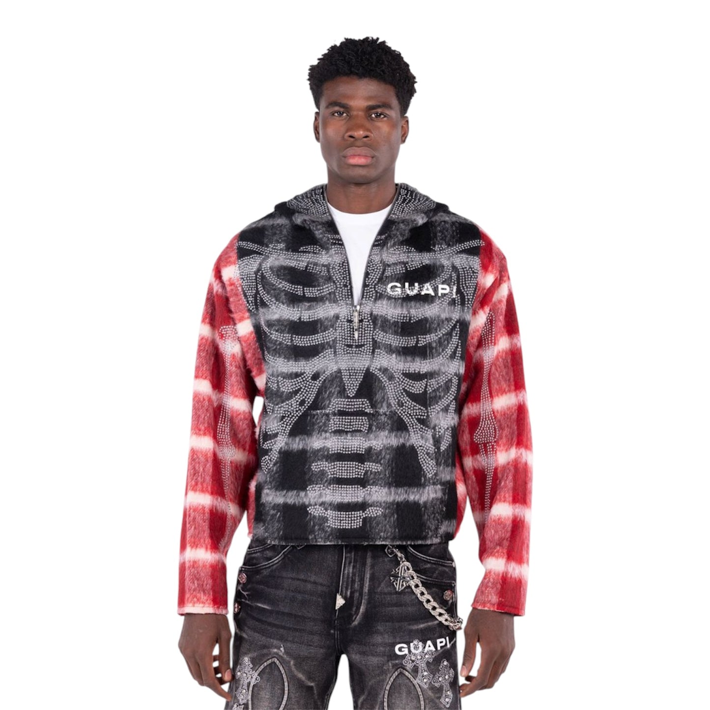 Hoodie Zip Blood Red Skeleton Half
