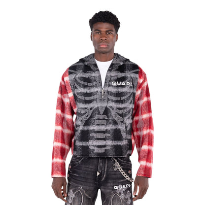Hoodie Zip Blood Red Skeleton Half