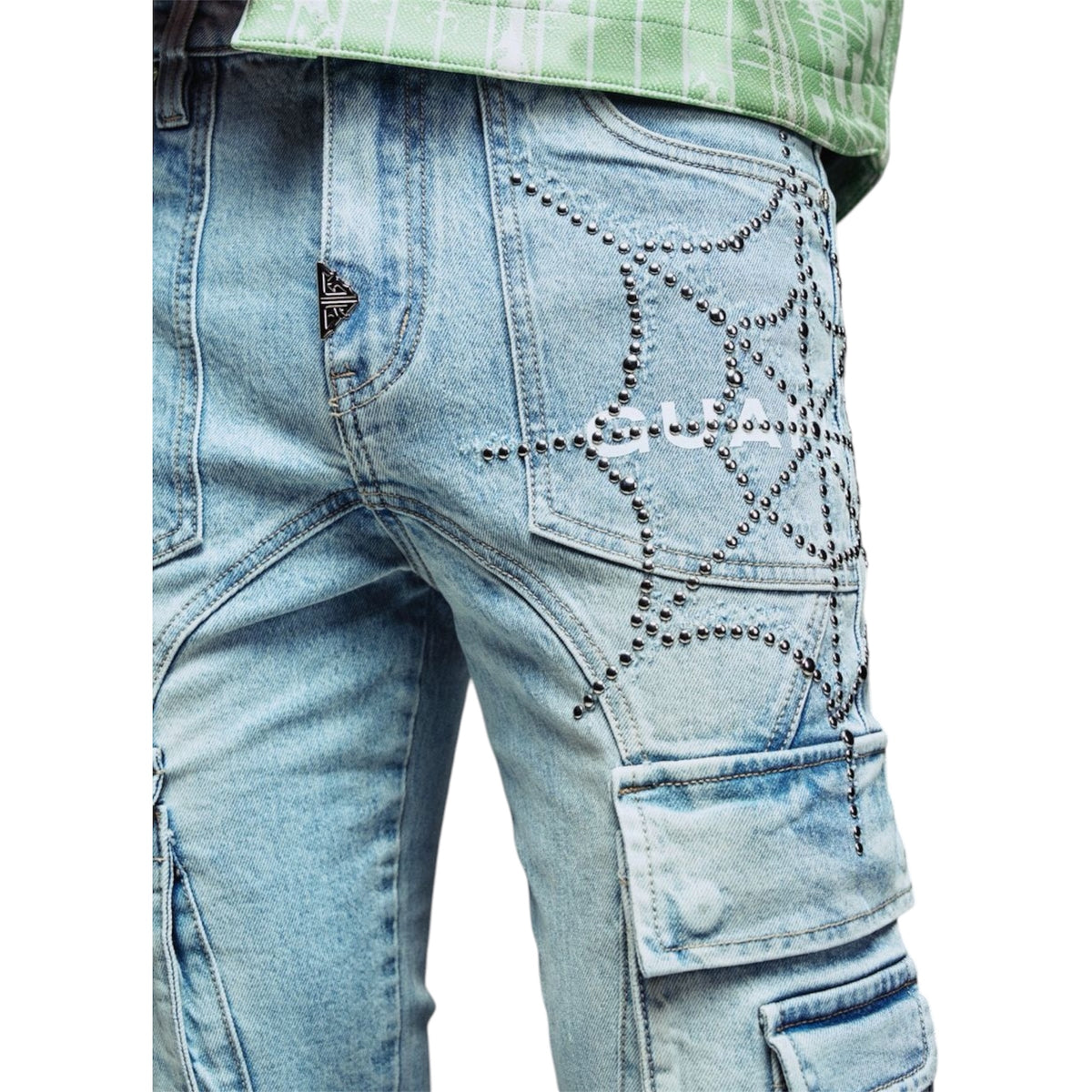 Denim Cargo Guapi Aqua Blue Spikes — 5