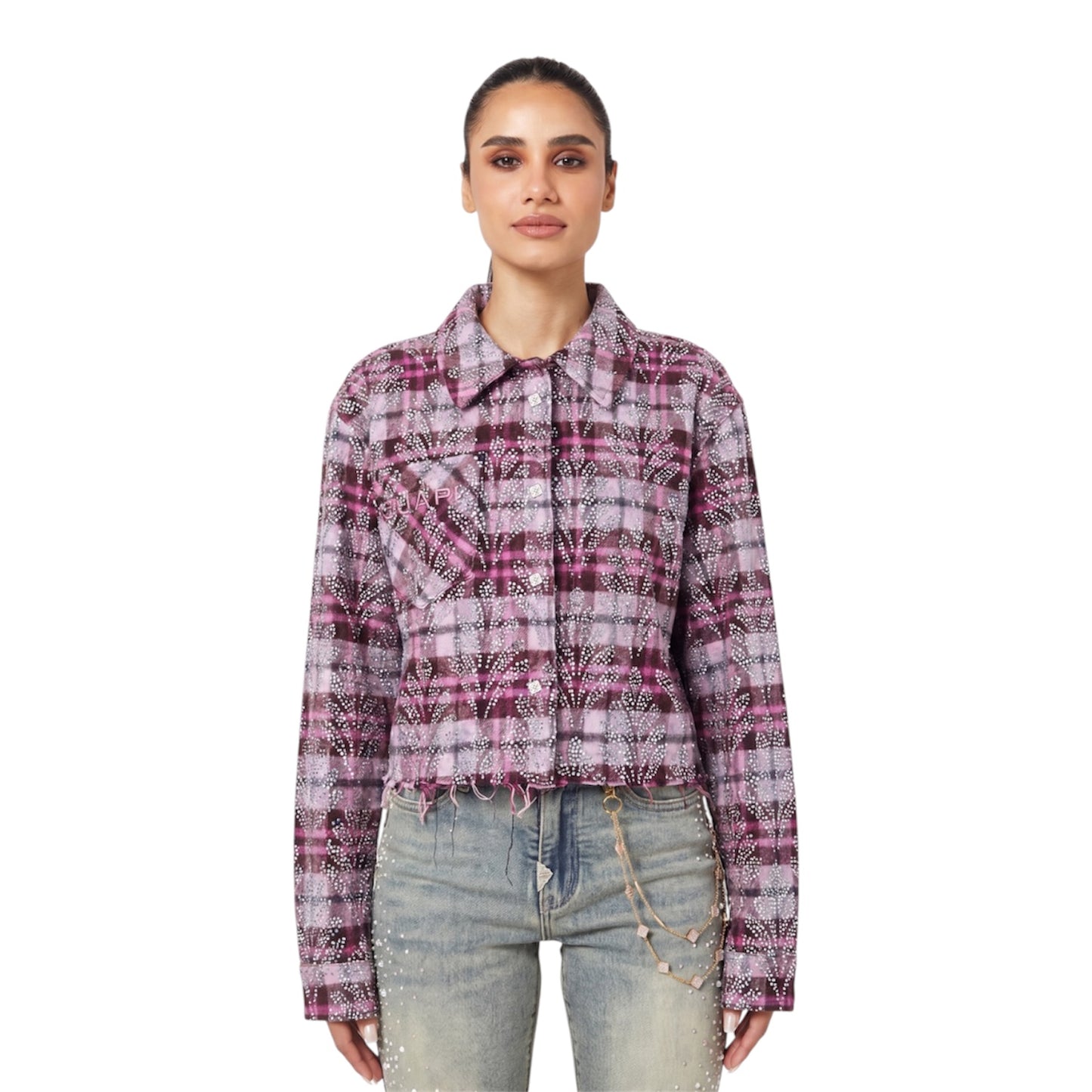 Flannel Guapi Womens Rose Embellished Cropped