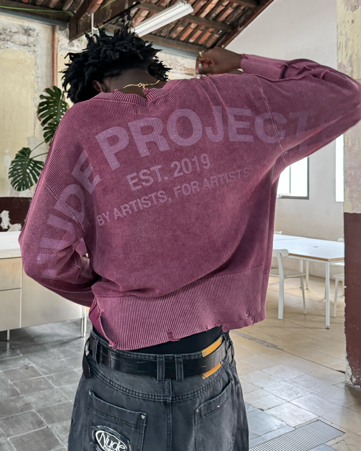 Nude Project Perfect Cropped Knit Sweater Burgundy